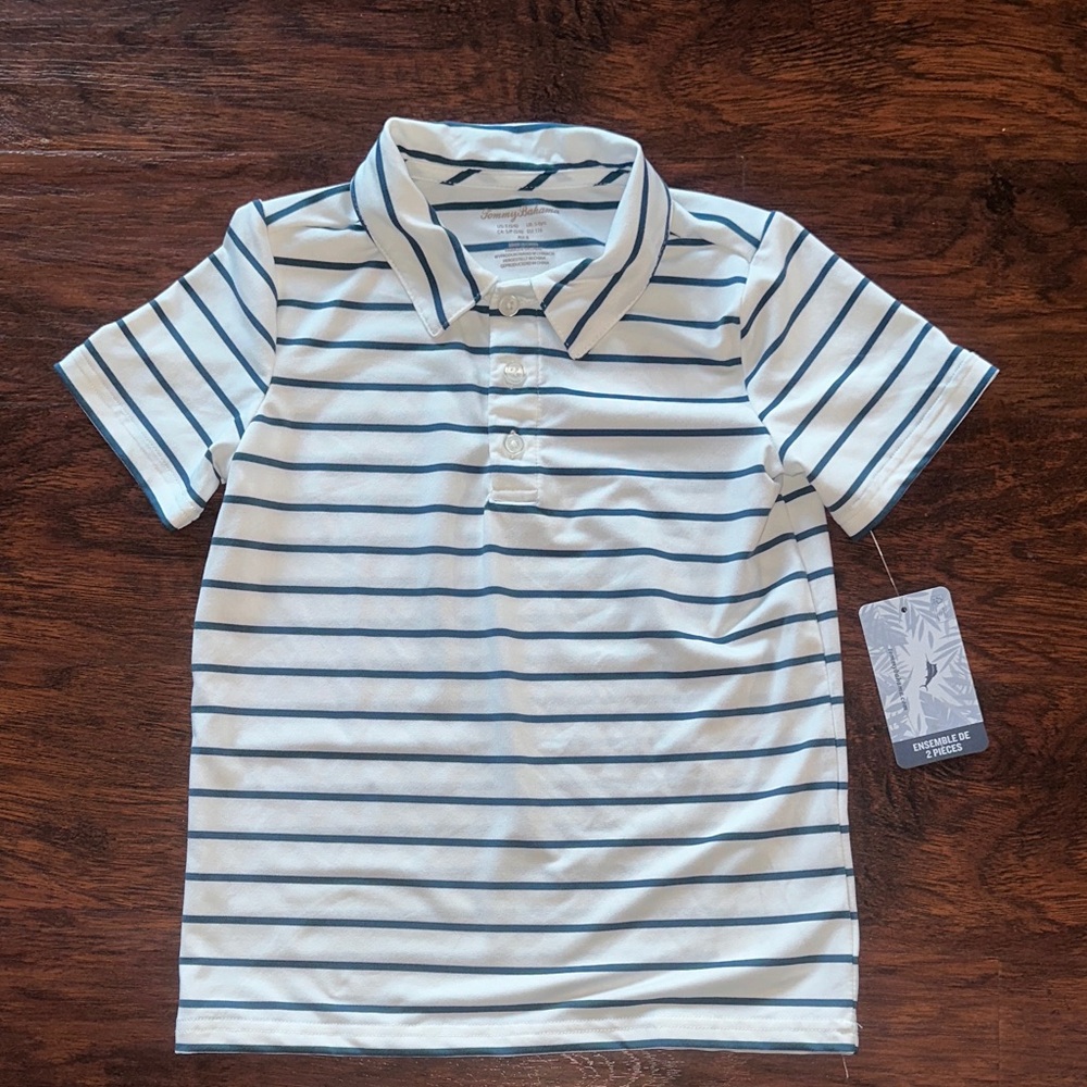 NWT Tommy Bahama White & Blue Striped Polo Shirt (5/6)